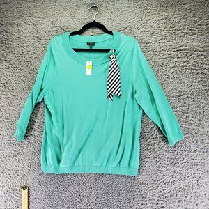 Talbots Sweater Womens XL Petite Green 3/4 Sleeves Cotton & Tencel